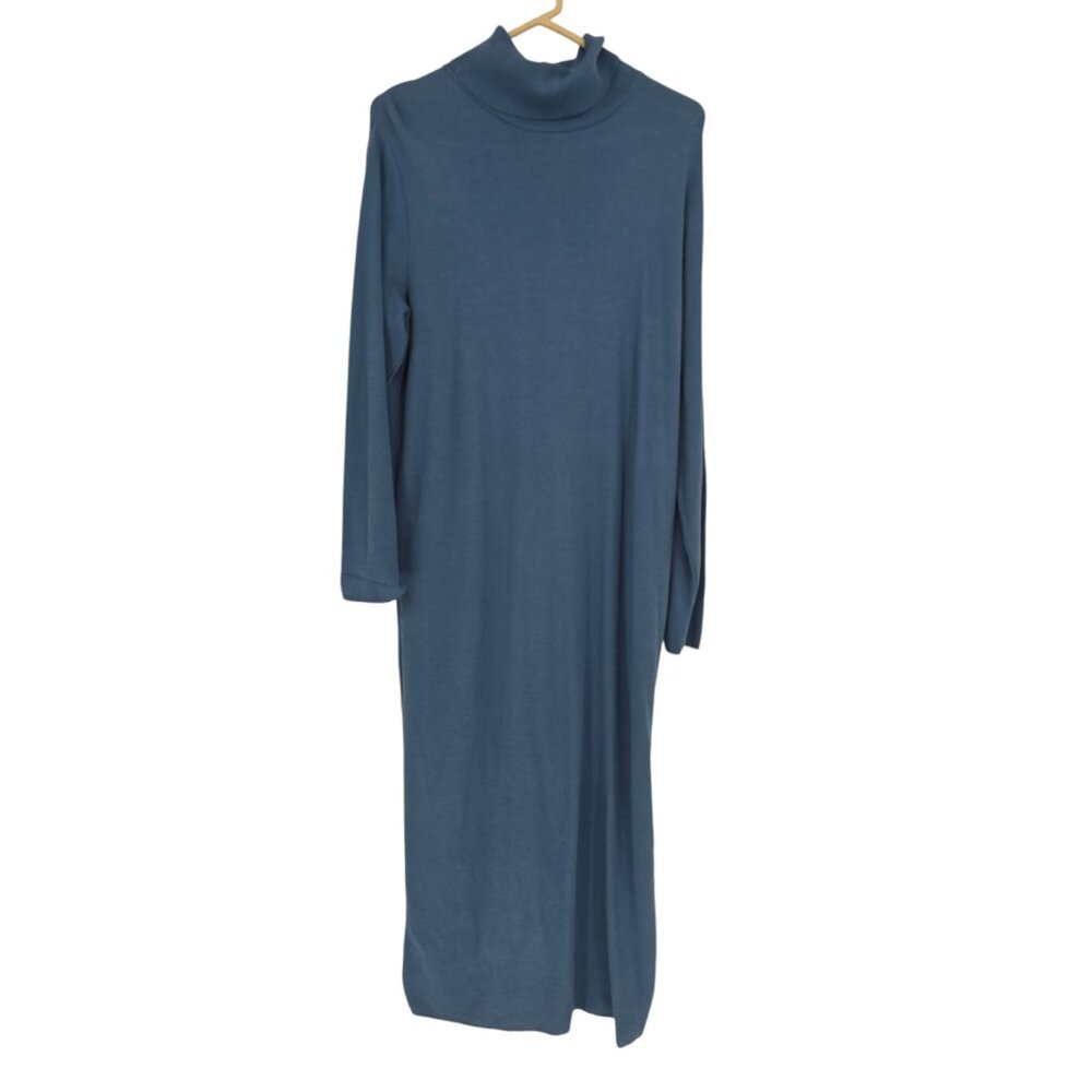 Vintage Marchetta Size XL Maxi Sweater Dress Blue Turtleneck Modest Cotton